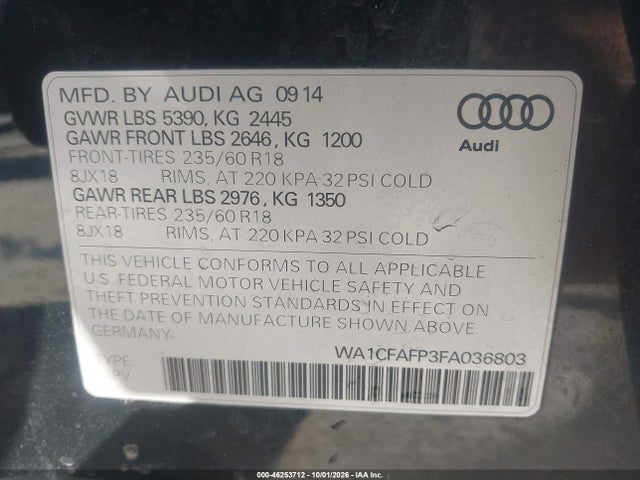 WA1CFAFP3FA036803 Audi Q5 2.0t Premium