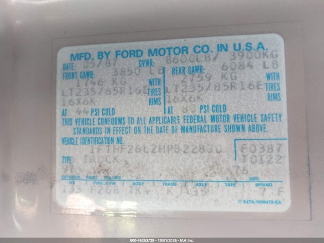 Продажа на аукционе авто 1987 Ford F250, vin: 1FTHF26L2HPB22800, номер лота: 46253738