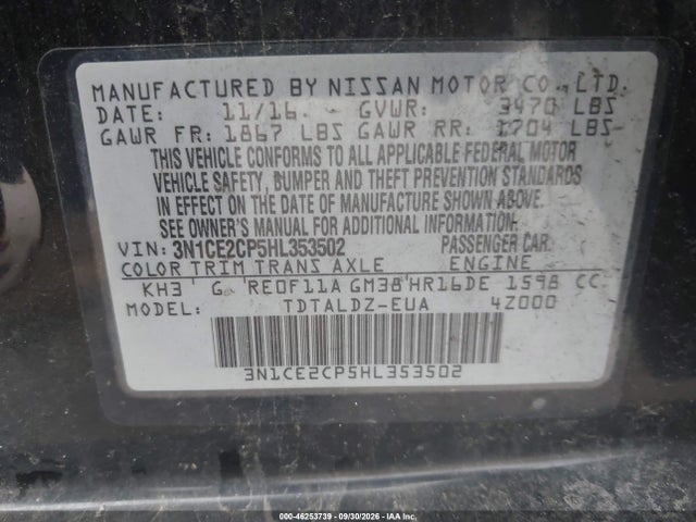 2017 Nissan Versa Note Sv მანქანა იყიდება აუქციონზე, vin: 3N1CE2CP5HL353502, აუქციონის ნომერი: 46253739