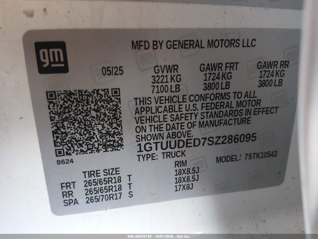 46253759 :رقم المزاد ، 1GTUUDED7SZ286095 vin ، 2025 Gmc Sierra 1500 4wd  Short Box Slt مزاد بيع