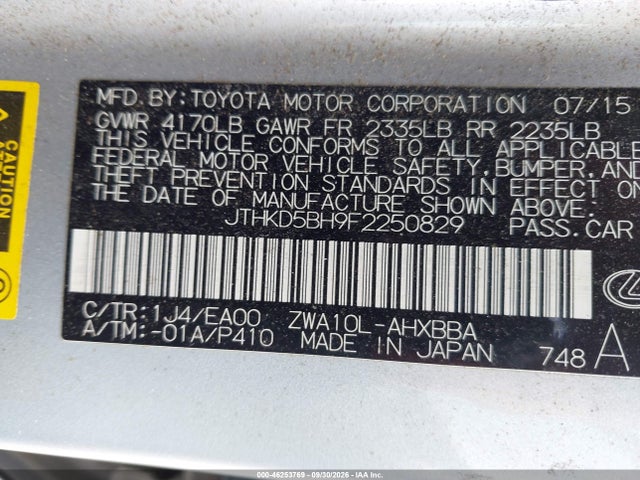Aukcja sprzedaży 2015 Lexus Ct 200h, vin: JTHKD5BH9F2250829, numer aukcji: 46253769