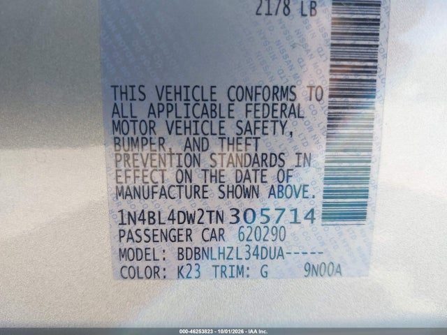Aukcja sprzedaży 2026 Nissan Altima Sv Awd, vin: 1N4BL4DW2TN305714, numer aukcji: 46253823