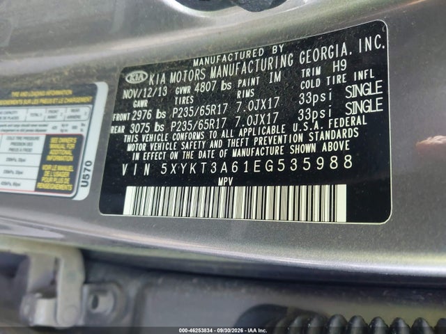 KIA SORENTO LX 2014 5XYKT3A61EG535988 Image 9