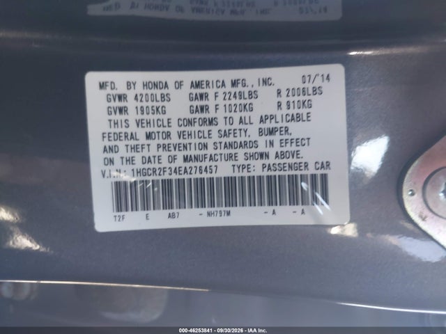1HGCR2F34EA276457 Honda ACCORD LX