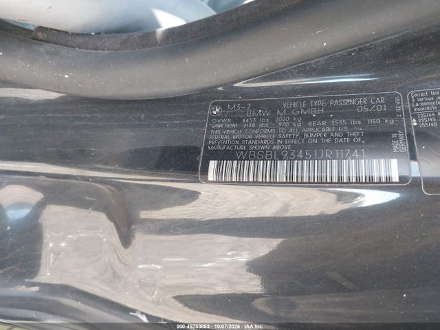 46253883 :رقم المزاد ، WBSBL93451JR11741 vin ، 2001 Bmw M3 مزاد بيع