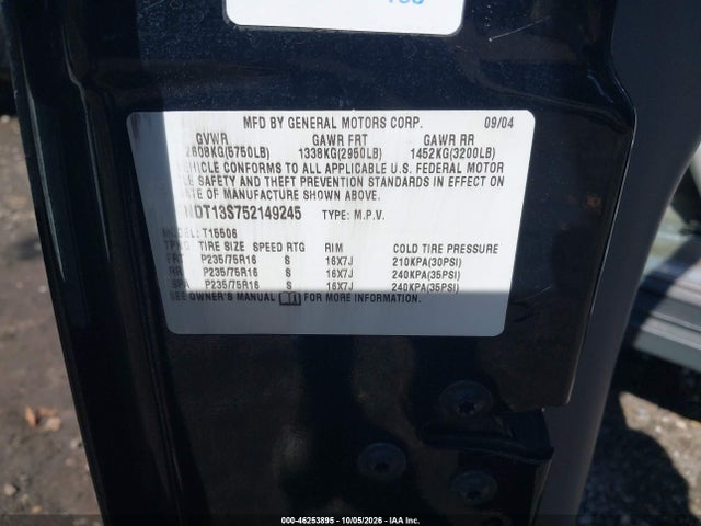 Продаж на аукціоні авто 2005 Chevrolet Trailblazer Ls, vin: 1GNDT13S752149245, номер лоту: 46253895