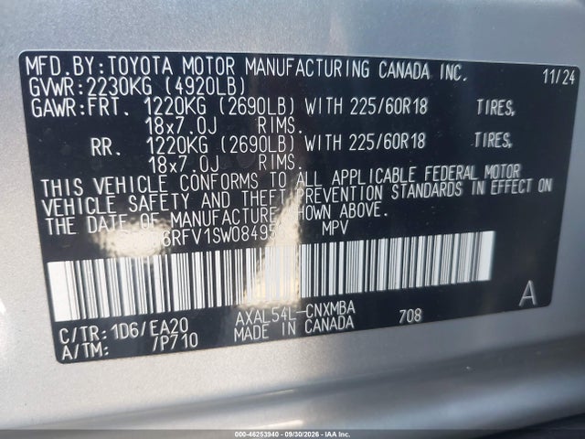 Aukcja sprzedaży 2025 Toyota Rav4 Hybrid Xle Premium, vin: 2T3B6RFV1SW084956, numer aukcji: 46253940