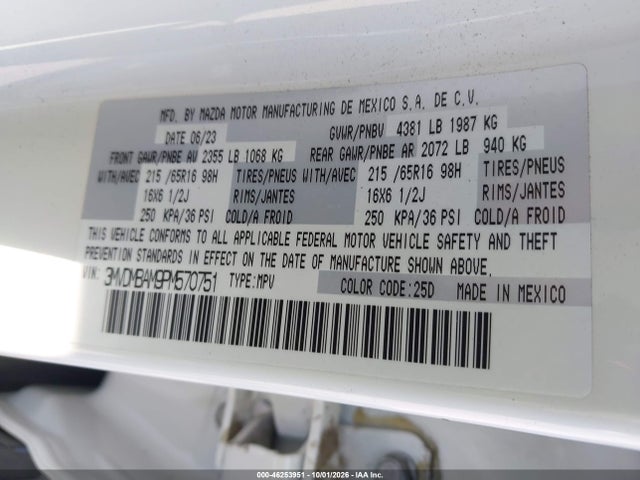 46253951 :رقم المزاد ، 3MVDMBAM9PM570751 vin ، 2023 Mazda Cx-30 2.5 S مزاد بيع