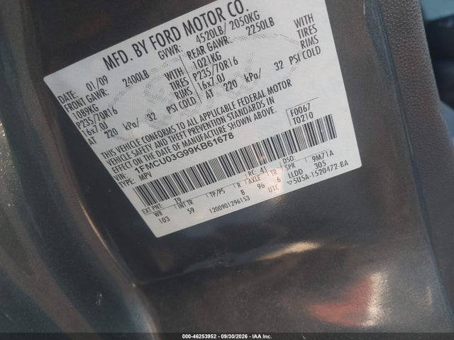 Продажа на аукционе авто 2009 Ford Escape Xlt, vin: 1FMCU03G99KB61678, номер лота: 46253952