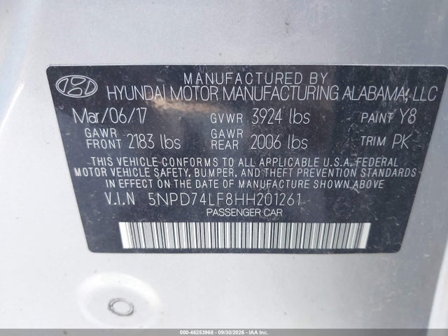 Hyundai ELANTRA SE 2017 5NPD74LF8HH201261 Image 9
