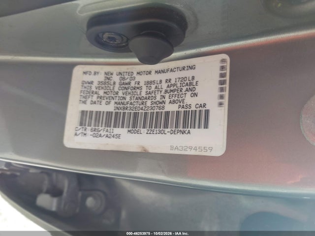 2004 Toyota Corolla Le მანქანა იყიდება აუქციონზე, vin: 1NXBR32E04Z230768, აუქციონის ნომერი: 46253975