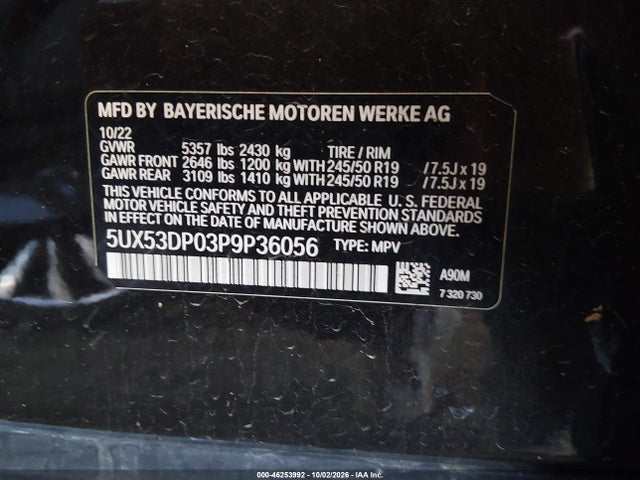 BMW X3 Xdrive30i 2023 5UX53DP03P9P36056 Image 9