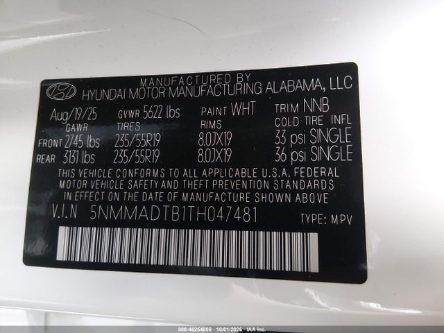 Aukcja sprzedaży 2026 Genesis Gv70 2.5t, vin: 5NMMADTB1TH047481, numer aukcji: 46254008