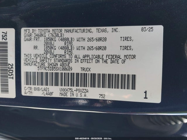 Продаж на аукціоні авто 2025 Toyota Tundra Hybrid Platinum Hybrid Crewmax 5.5' Bed, vin: 5TFNC5DB5SX100689, номер лоту: 46254016