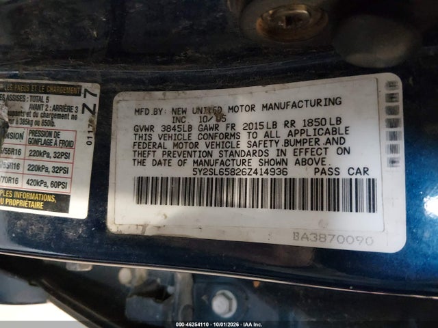 46254110 :رقم المزاد ، 5Y2SL65826Z414936 vin ، 2006 Pontiac Vibe مزاد بيع