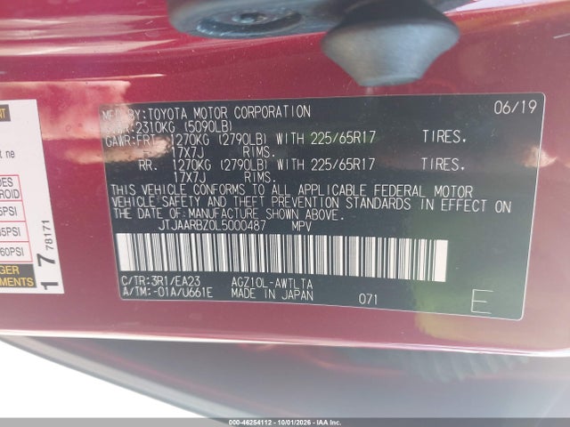 Aukcja sprzedaży 2020 Lexus Nx 300, vin: JTJAARBZ0L5000487, numer aukcji: 46254112