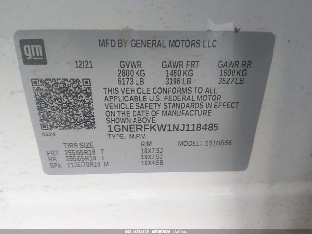 Aukcja sprzedaży 2022 Chevrolet Traverse Fwd Ls, vin: 1GNERFKW1NJ118485, numer aukcji: 46254129