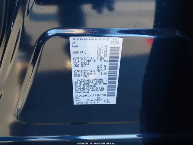 2016 Infiniti Qx60 მანქანა იყიდება აუქციონზე, vin: 5N1AL0MM1GC528658, აუქციონის ნომერი: 46254133