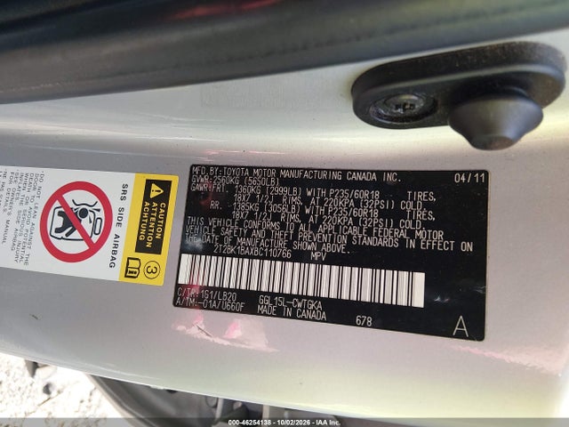 46254138 :رقم المزاد ، 2T2BK1BAXBC110766 vin ، 2011 Lexus Rx 350 مزاد بيع