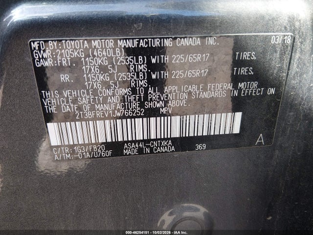Продаж на аукціоні авто 2018 Toyota Rav4 Le, vin: 2T3BFREV1JW766252, номер лоту: 46254151