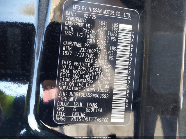 46254165 :رقم المزاد ، JN8BT3BA5SW009692 vin ، 2025 Nissan Rogue Sv Fwd مزاد بيع