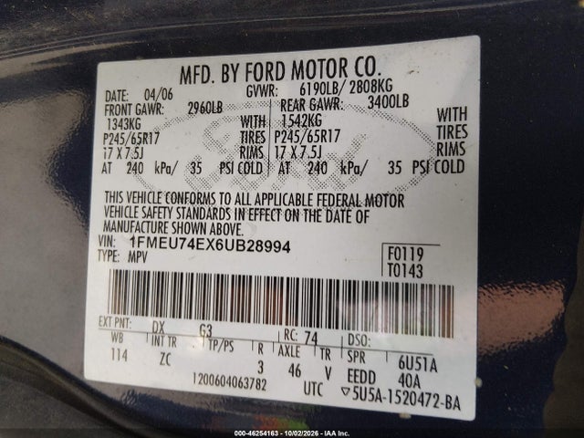 Продаж на аукціоні авто 2006 Ford Explorer Eddie Bauer, vin: 1FMEU74EX6UB28994, номер лоту: 46254163