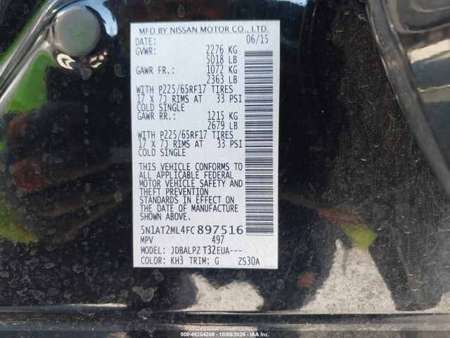 Aukcja sprzedaży 2015 Nissan Rogue S, vin: 5N1AT2ML4FC897516, numer aukcji: 46254209