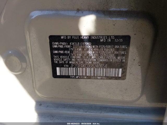 46254223 :رقم المزاد ، JF2GPAKC0G8240654 vin ، 2016 Subaru Crosstrek 2.0i Limited مزاد بيع