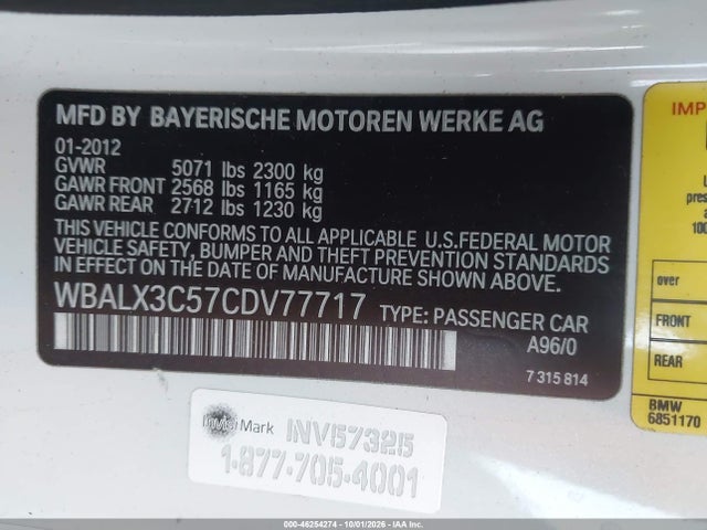 Продажа на аукционе авто 2012 Bmw 650i, vin: WBALX3C57CDV77717, номер лота: 46254274