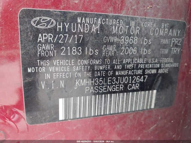 Продажа на аукционе авто 2018 Hyundai Elantra Gt, vin: KMHH35LE3JU012647, номер лота: 46254283