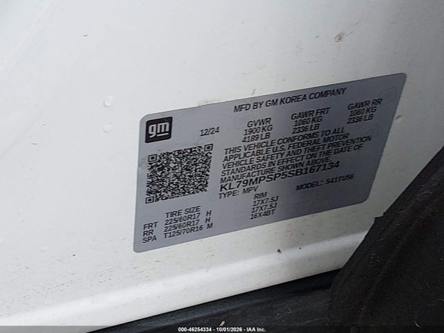 Aukcja sprzedaży 2025 Chevrolet Trailblazer Fwd Lt, vin: KL79MPSP5SB167134, numer aukcji: 46254334