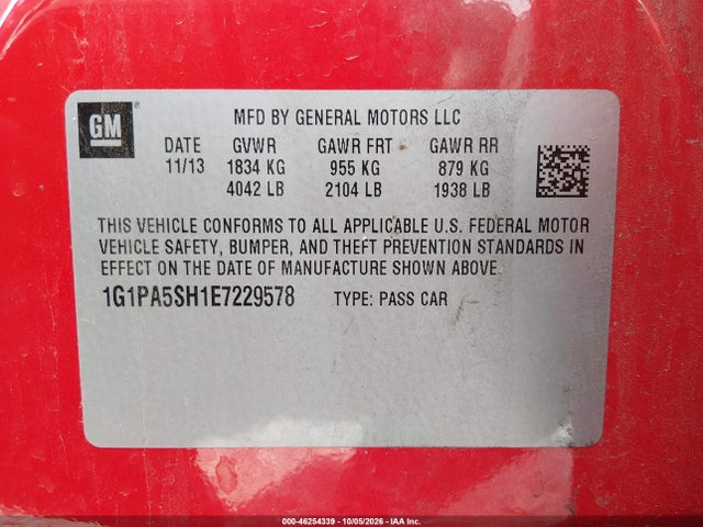 Aukcja sprzedaży 2014 Chevrolet Cruze Ls Auto, vin: 1G1PA5SH1E7229578, numer aukcji: 46254339