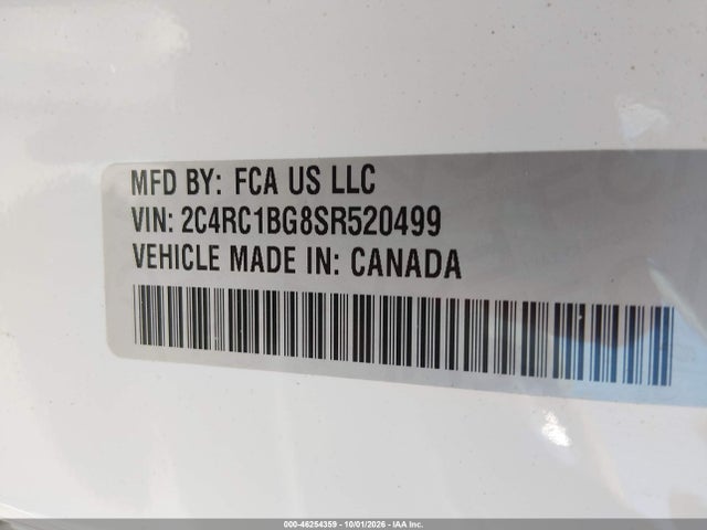 2025 Chrysler Pacifica Select მანქანა იყიდება აუქციონზე, vin: 2C4RC1BG8SR520499, აუქციონის ნომერი: 46254359