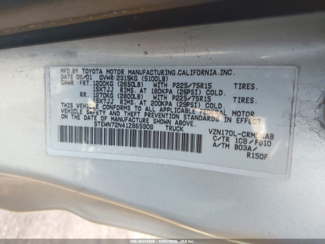 2001 Toyota Tacoma Base V6 მანქანა იყიდება აუქციონზე, vin: 5TEWN72N41Z865908, აუქციონის ნომერი: 46254396