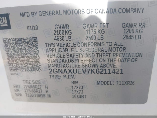 2GNAXUEV7K6211421 Chevrolet EQUINOX LT