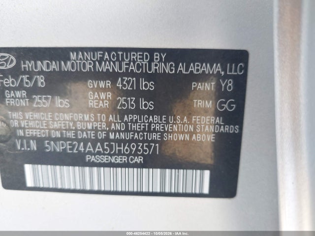 Продаж на аукціоні авто 2018 Hyundai Sonata Eco, vin: 5NPE24AA5JH693571, номер лоту: 46254422