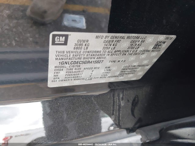 46254442 :رقم المزاد ، 1GNLCDEC5GR415827 vin ، 2016 Chevrolet Tahoe Commercial Fleet مزاد بيع