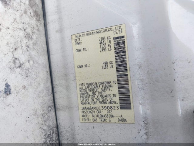 Aukcja sprzedaży 2018 Nissan Maxima 3.5 S, vin: 1N4AA6APXJC390823, numer aukcji: 46254458