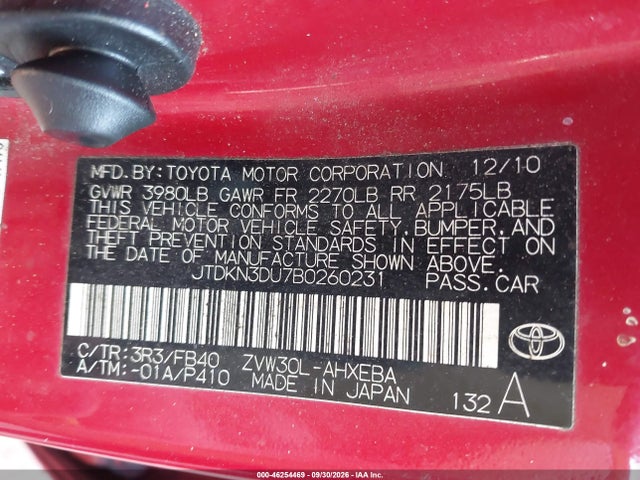 46254469 :رقم المزاد ، JTDKN3DU7B0260231 vin ، 2011 Toyota Prius Three مزاد بيع