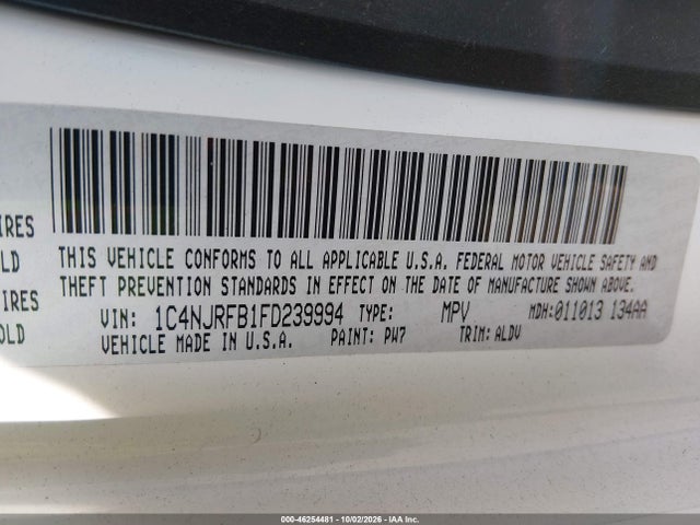 46254481 :رقم المزاد ، 1C4NJRFB1FD239994 vin ، 2015 Jeep Patriot High Altitude Edition مزاد بيع