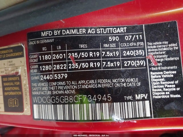 Продаж на аукціоні авто 2012 Mercedes-benz Glk 350, vin: WDCGG5GB8CF734945, номер лоту: 46254503
