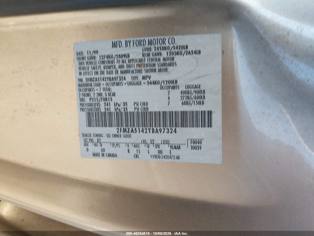 Продажа на аукционе авто 2000 Ford Windstar Lx, vin: 2FMZA5142YBA97324, номер лота: 46254510