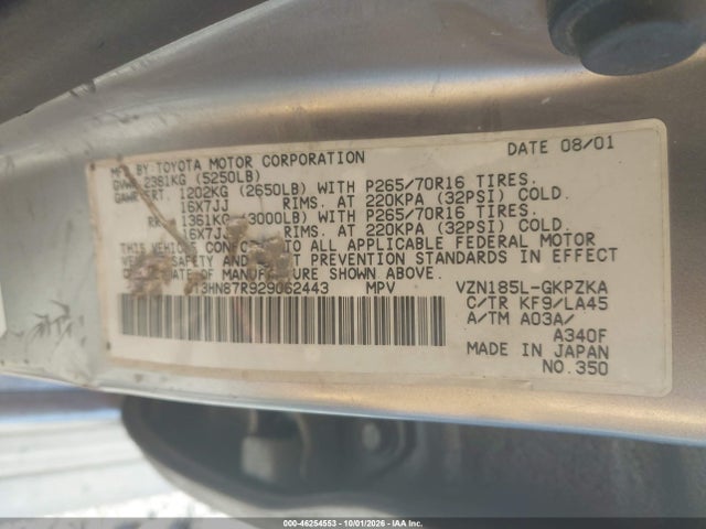 46254553 :رقم المزاد ، JT3HN87R929062443 vin ، 2002 Toyota 4runner Limited V6 مزاد بيع