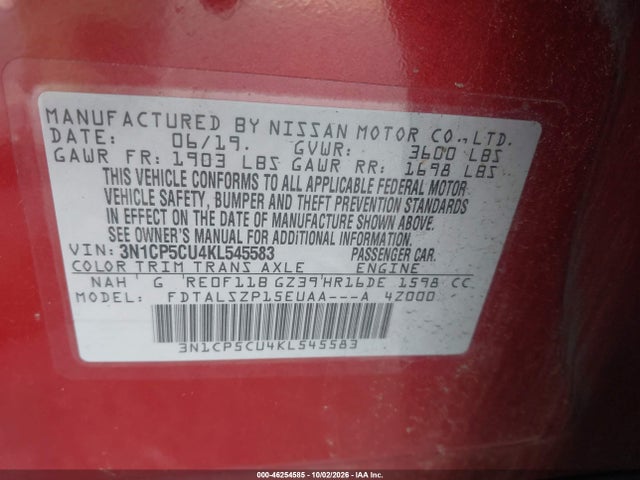 Nissan KICKS SV 2019 3N1CP5CU4KL545583 Image 9