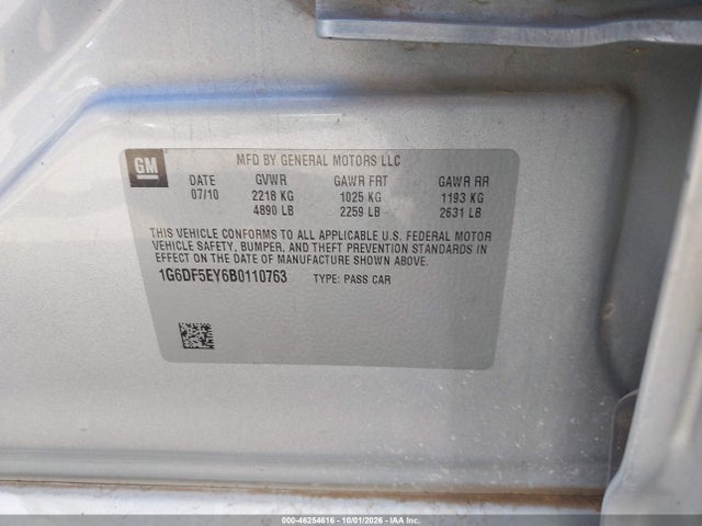 Продаж на аукціоні авто 2011 Cadillac Cts Luxury, vin: 1G6DF5EY6B0110763, номер лоту: 46254616