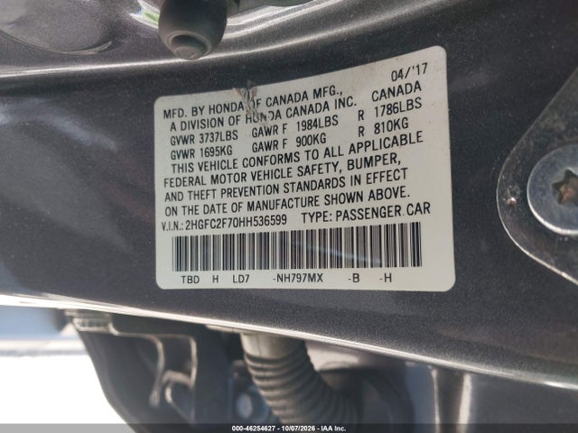Продаж на аукціоні авто 2017 Honda Civic Ex, vin: 2HGFC2F70HH536599, номер лоту: 46254627