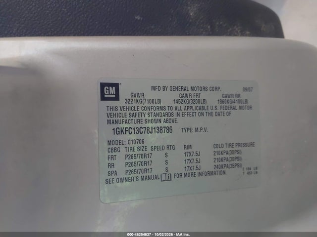 Aukcja sprzedaży 2008 Gmc Yukon Sle, vin: 1GKFC13C78J138786, numer aukcji: 46254637