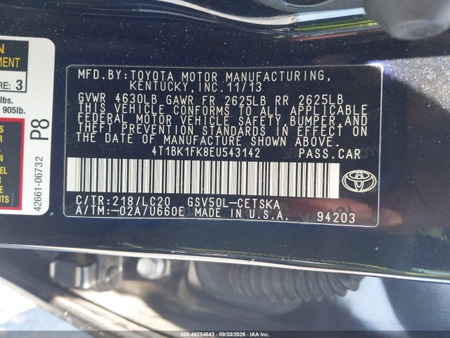 4T1BK1FK8EU543142 Toyota Camry Se V6