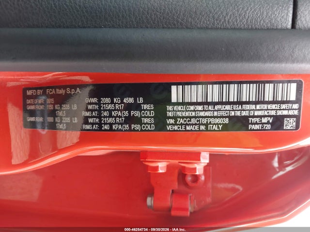 Aukcja sprzedaży 2015 Jeep Renegade Trailhawk, vin: ZACCJBCT6FPB96038, numer aukcji: 46254734