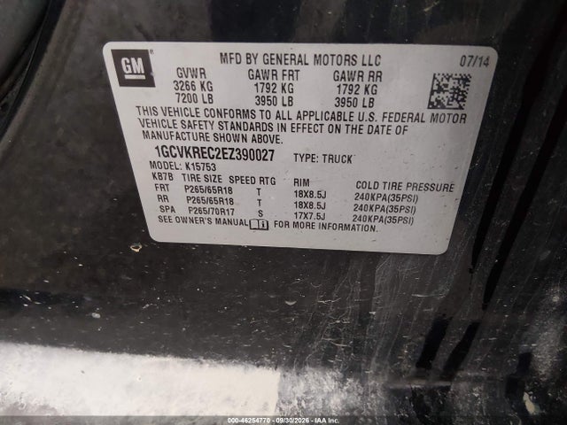 46254770 :رقم المزاد ، 1GCVKREC2EZ390027 vin ، 2014 Chevrolet Silverado 1500 1lt مزاد بيع